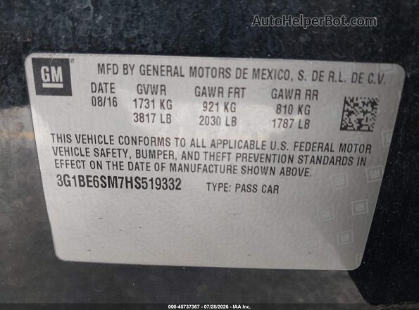 3G1BE6SM7HS519332 2017 CHEVROLET CRUZE Black Вид підкапотного простору