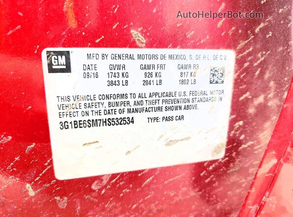 3G1BE6SM7HS532534 2017 CHEVROLET CRUZE Красный Вид подкапотного пространства
