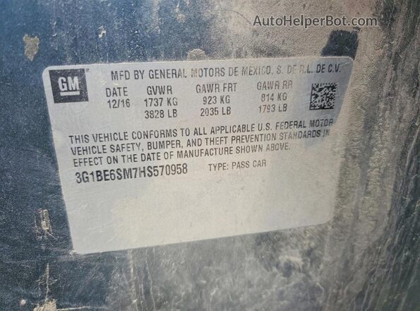 3G1BE6SM7HS570958 2017 CHEVROLET CRUZE Charcoal VIN sticker view