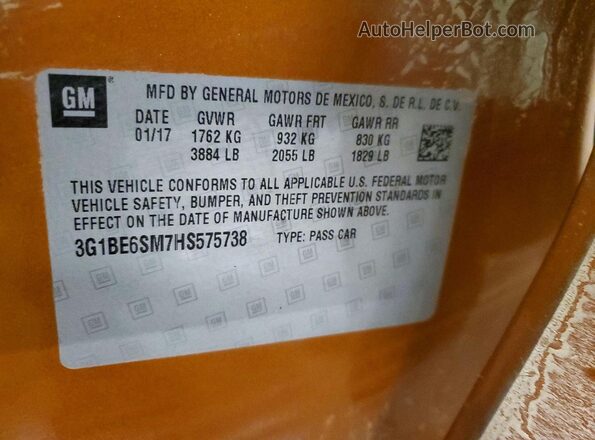 3G1BE6SM7HS575738 2017 CHEVROLET CRUZE Оранжевый Вид подкапотного пространства
