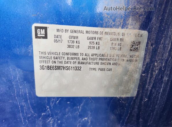 3G1BE6SM7HS611332 2017 CHEVROLET CRUZE Синий Вид подкапотного пространства