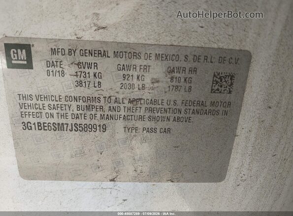 3G1BE6SM7JS589919 2018 CHEVROLET CRUZE White Շարժիչի բաժամունքի տեսք