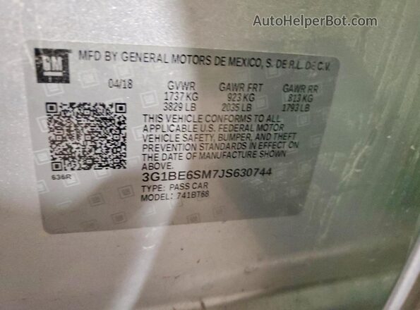 3G1BE6SM7JS630744 2018 CHEVROLET CRUZE Серый Вид наклейки с VIN-кодом