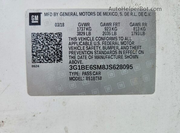 3G1BE6SM8JS628095 2018 CHEVROLET CRUZE White Vista de la etiqueta del VIN