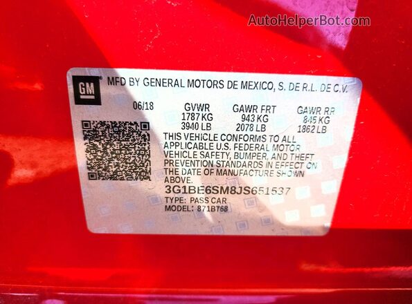 3G1BE6SM8JS651537 2018 CHEVROLET CRUZE Red Engine compartment view