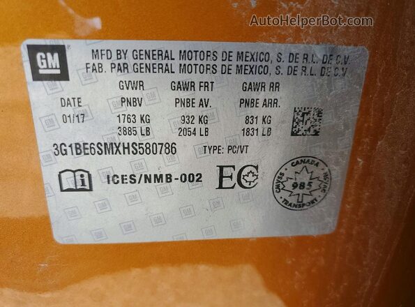 3G1BE6SMXHS580786 2017 CHEVROLET CRUZE Orange 360 interior view