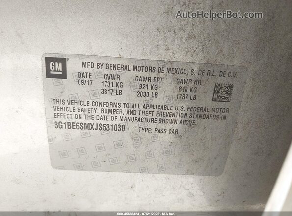 3G1BE6SMXJS531030 2018 CHEVROLET CRUZE Silver Շարժիչի բաժամունքի տեսք