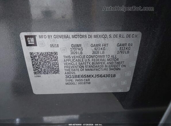 3G1BE6SMXJS643018 2018 CHEVROLET CRUZE Gray Engine compartment view