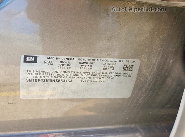 3G1BF6SM0HS563153 2017 CHEVROLET CRUZE Gray Вид підкапотного простору
