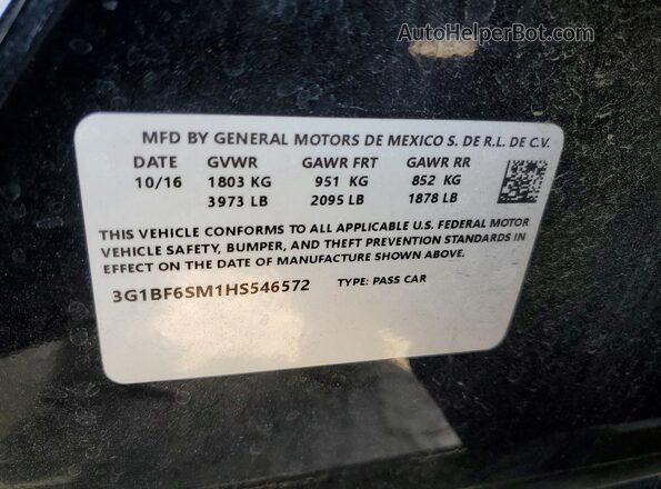 3G1BF6SM1HS546572 2017 CHEVROLET CRUZE Black VIN sticker view