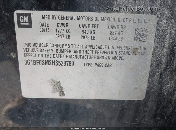 3G1BF6SM2HS528789 2017 CHEVROLET CRUZE Black Engine compartment view