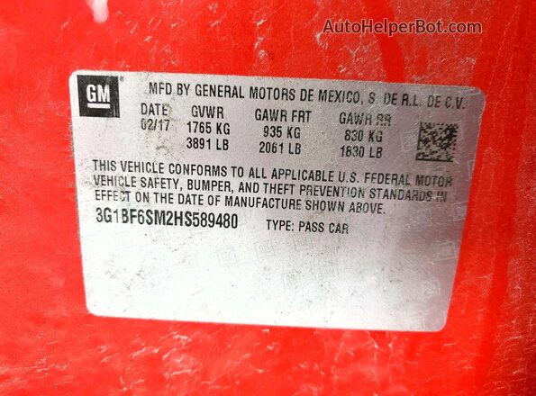 3G1BF6SM2HS589480 2017 CHEVROLET CRUZE Red Շարժիչի բաժամունքի տեսք