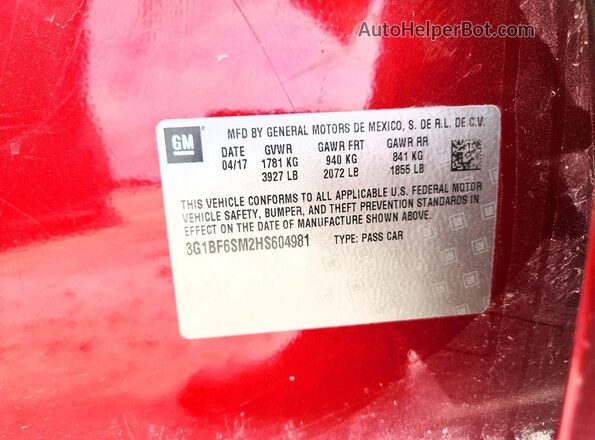 3G1BF6SM2HS604981 2017 CHEVROLET CRUZE Burgundy Engine compartment view
