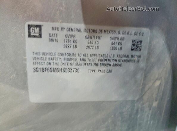 3G1BF6SM6HS533736 2017 CHEVROLET CRUZE Gray Շարժիչի բաժամունքի տեսք