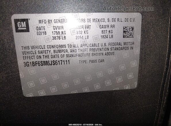 3G1BF6SM6JS617111 2018 CHEVROLET CRUZE Gray Widok komory silnika