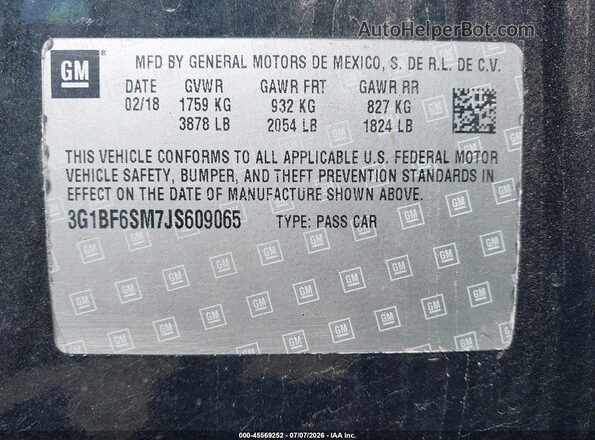 3G1BF6SM7JS609065 2018 CHEVROLET CRUZE Black ძრავის განყოფილების ხედი