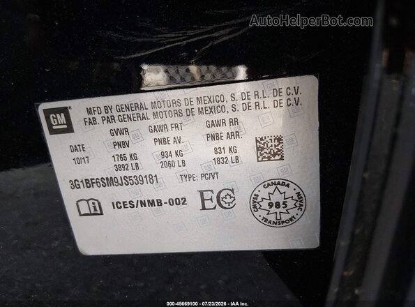 3G1BF6SM9JS539181 2018 CHEVROLET CRUZE Black Շարժիչի բաժամունքի տեսք