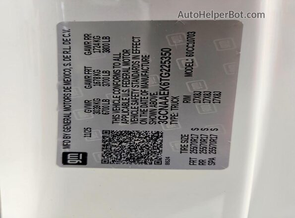3GCNAAEK6TG225350 2026 CHEVROLET SILVERADO White Вид підкапотного простору