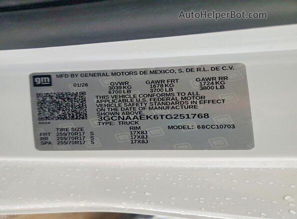 3GCNAAEK6TG251768 2026 CHEVROLET SILVERADO Белый Вид подкапотного пространства