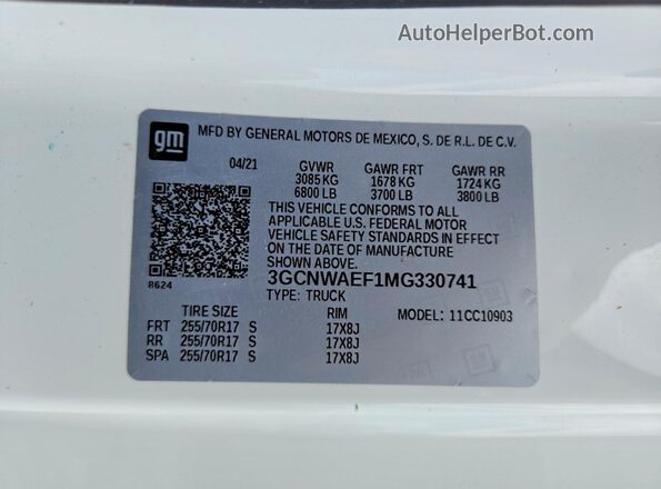3GCNWAEF1MG330741 2021 CHEVROLET SILVERADO White Вид підкапотного простору