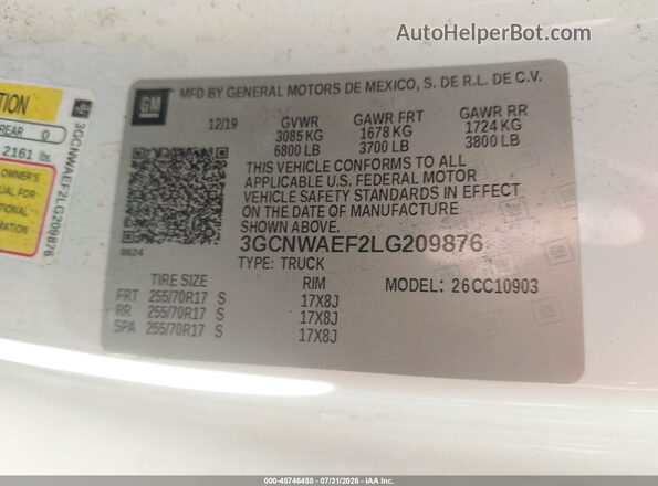 3GCNWAEF2LG209876 2020 CHEVROLET SILVERADO Белый Вид подкапотного пространства