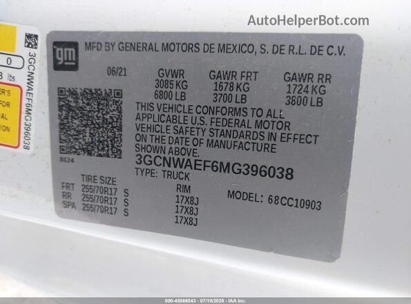 3GCNWAEF6MG396038 2021 CHEVROLET SILVERADO Белый Вид подкапотного пространства