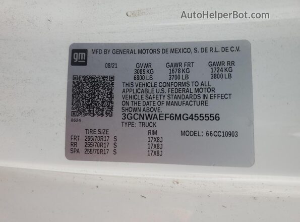 3GCNWAEF6MG455556 2021 CHEVROLET SILVERADO White Vista del compartimento del motor