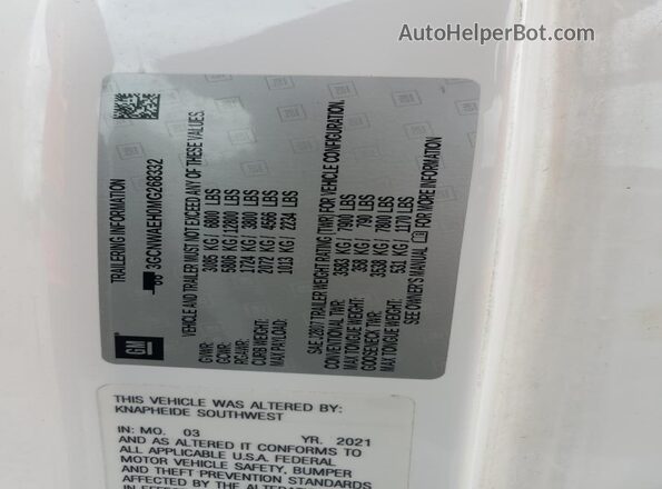 3GCNWAEH0MG268332 2021 CHEVROLET SILVERADO White Вид підкапотного простору