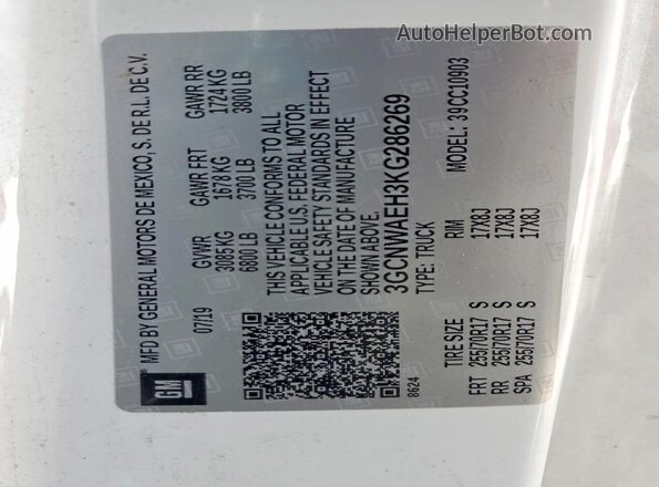 3GCNWAEH3KG286269 2019 CHEVROLET SILVERADO White Engine compartment view