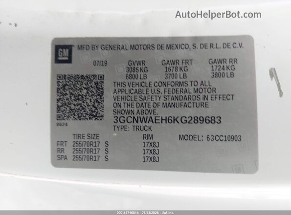 3GCNWAEH6KG289683 2019 CHEVROLET SILVERADO White Engine compartment view