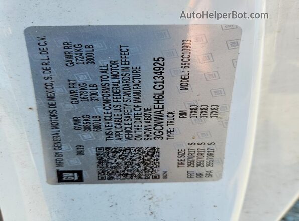 3GCNWAEH6LG134925 2020 CHEVROLET SILVERADO Белый Вид подкапотного пространства