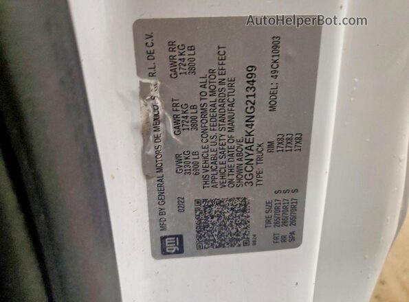 3GCNYAEK4NG213499 2022 CHEVROLET SILVERADO White ძრავის განყოფილების ხედი
