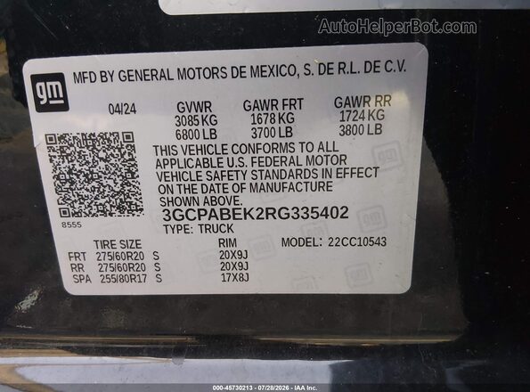 3GCPABEK2RG335402 2024 CHEVROLET SILVERADO Black Вид підкапотного простору