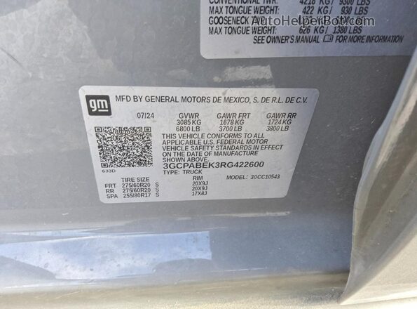 3GCPABEK3RG422600 2024 CHEVROLET SILVERADO Gray Widok komory silnika