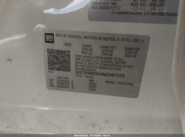 3GCPABEK5NG597375 2022 CHEVROLET SILVERADO White Engine compartment view