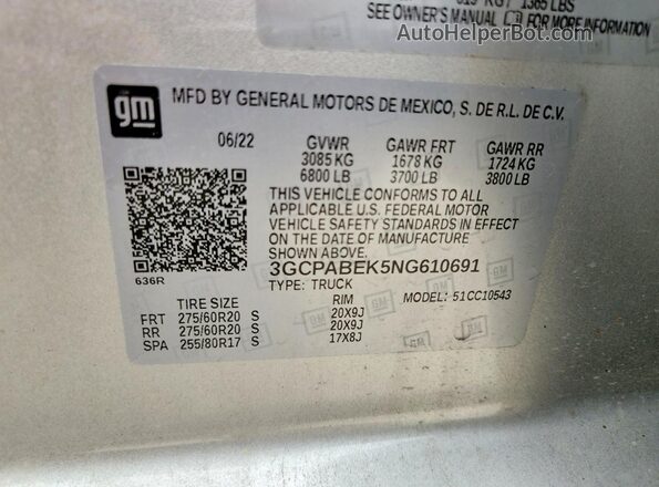 3GCPABEK5NG610691 2022 CHEVROLET SILVERADO Silver Vista del compartimento del motor