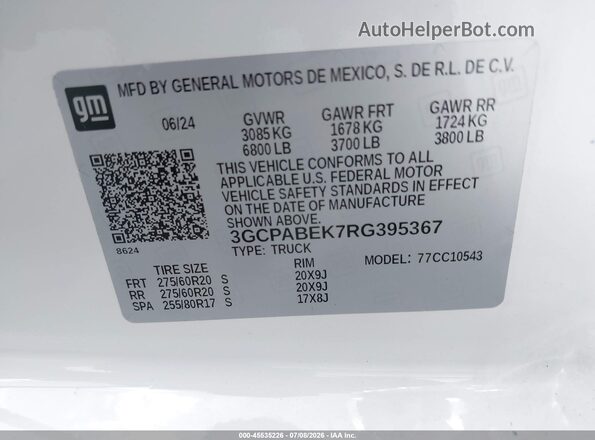 3GCPABEK7RG395367 2024 CHEVROLET SILVERADO White ძრავის განყოფილების ხედი