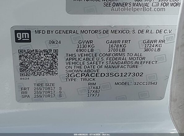 3GCPACED3SG127302 2025 CHEVROLET SILVERADO Белый Вид подкапотного пространства