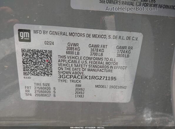 3GCPACEK1RG271195 2024 CHEVROLET SILVERADO Серый Вид подкапотного пространства