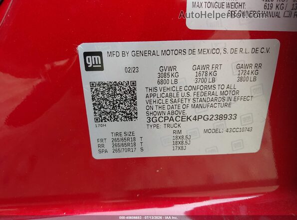 3GCPACEK4PG238933 2023 CHEVROLET SILVERADO Red Widok komory silnika