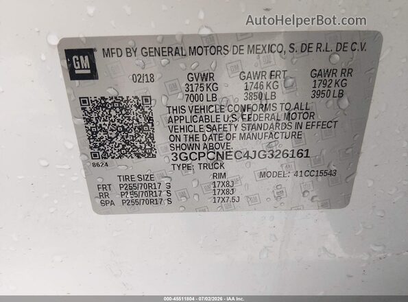 3GCPCNEC4JG326161 2018 CHEVROLET SILVERADO White Շարժիչի բաժամունքի տեսք