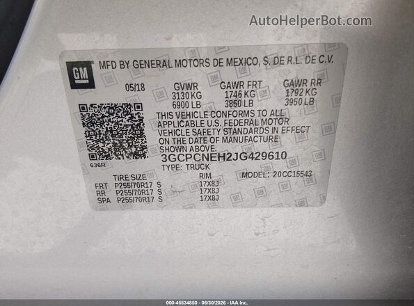 3GCPCNEH2JG429610 2018 CHEVROLET SILVERADO Серебряный Вид подкапотного пространства