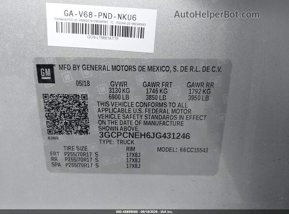 3GCPCNEH6JG431246 2018 CHEVROLET SILVERADO Silver Շարժիչի բաժամունքի տեսք
