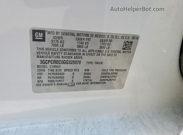 3GCPCREC0GG325878 2016 CHEVROLET SILVERADO Белый Вид подкапотного пространства