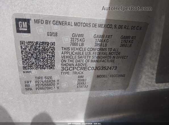 3GCPCREC0JG352473 2018 CHEVROLET SILVERADO Silver Շարժիչի բաժամունքի տեսք
