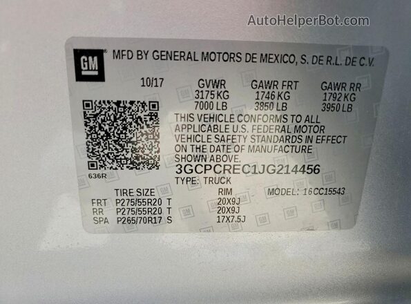 3GCPCREC1JG214456 2018 CHEVROLET SILVERADO Silver Engine compartment view