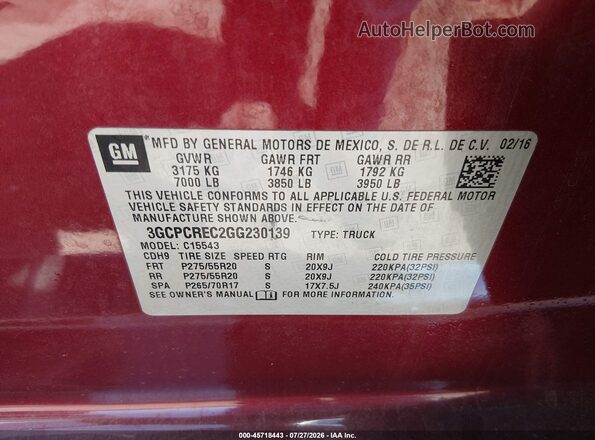 3GCPCREC2GG230139 2016 CHEVROLET SILVERADO Burgundy Engine compartment view