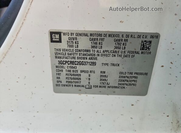 3GCPCREC2GG371289 2016 CHEVROLET SILVERADO White Շարժիչի բաժամունքի տեսք