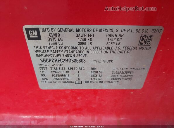 3GCPCREC2HG336303 2017 CHEVROLET SILVERADO Red Вид підкапотного простору
