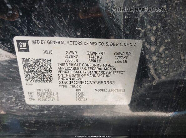 3GCPCREC2JG580653 2018 CHEVROLET SILVERADO Черный Вид подкапотного пространства